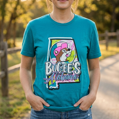 Buc-ee's Alabama State Map Turquoise Shirt