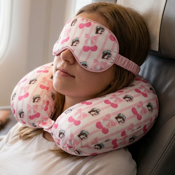 Buc-ee's Cherry Neck Pillow and Eye Mask Set