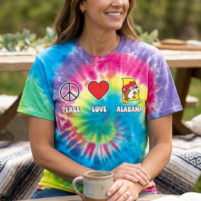 Buc-ee's Peace Love Alabama Tie Dye Shirt