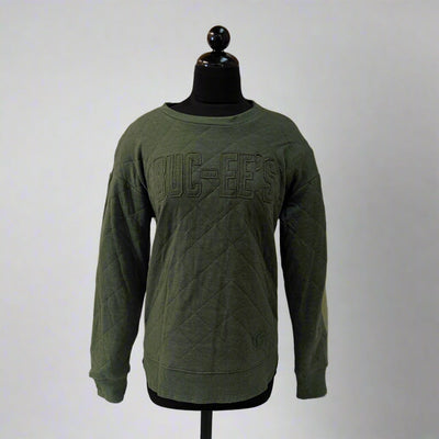 Buc-ee's Quilted Green Sweater Crewneck Pullover
