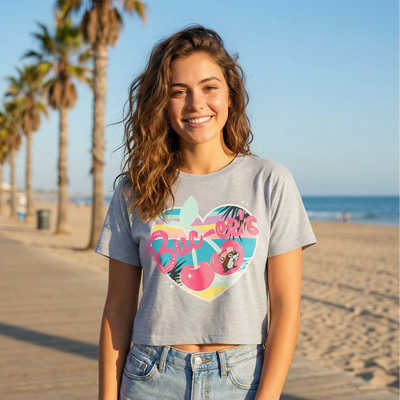 Buc-ee's Heart Sunset Gray Crop Top