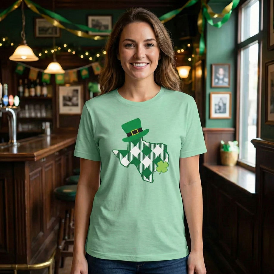 Lucky Texas St. Patrick’s Day T-Shirt – Plaid Shamrock Tee