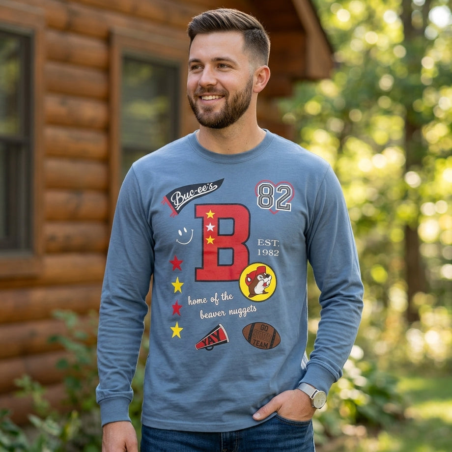 Buc-ee's Graffiti Long Sleeve Blue Shirt