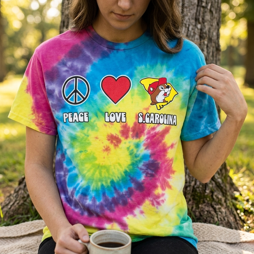 Buc-ee's Peace Love South Carolina Tie Dye Shirt