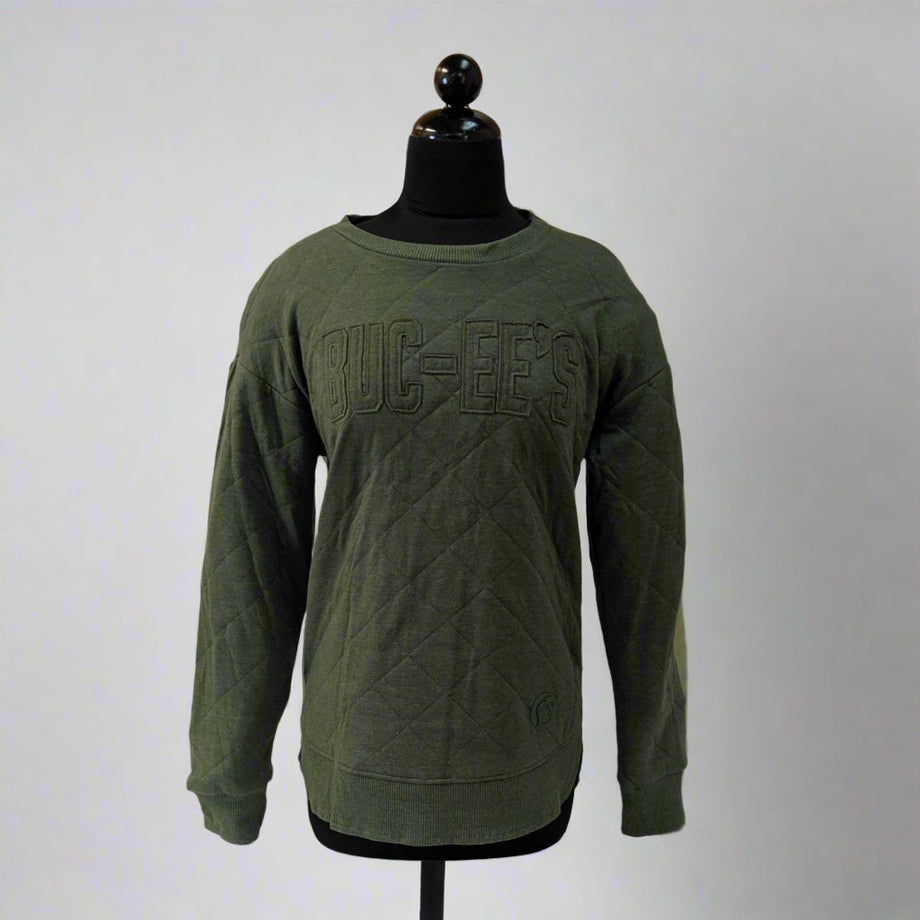 Buc-ee's Quilted Green Sweater Crewneck Pullover