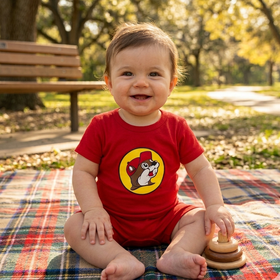 Buc-ee's Baby Red Logo Romper