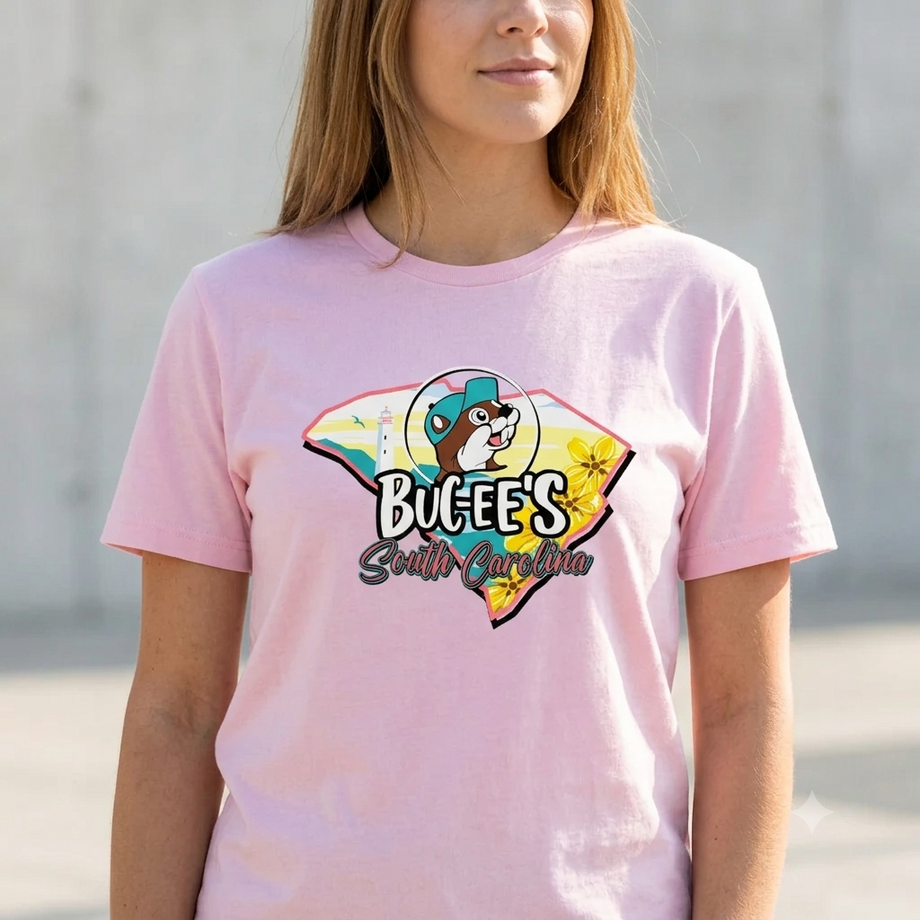 Buc-ee's South Carolina State Map Pink Shirt