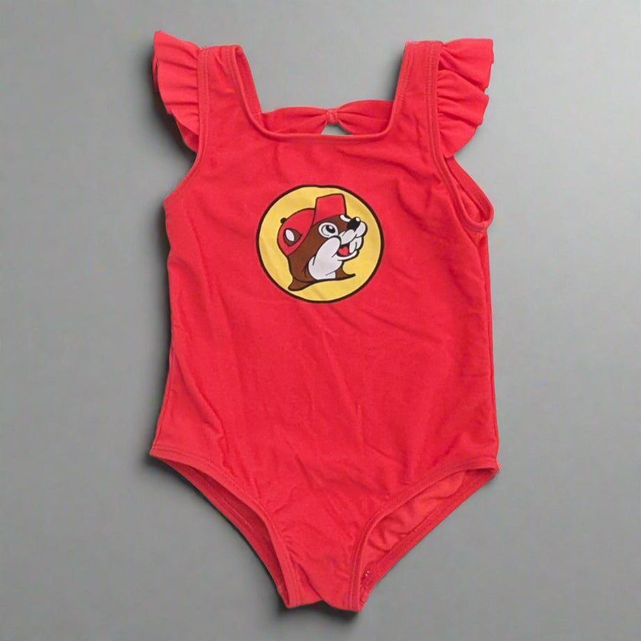 Buc-ee's Toddler Girls Red Logo One-Piece Swim Suit